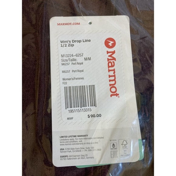 Marmot Drop Line 1/2 Zip Fleece Pullover Maroon Burgundy Jacket Women Sz Medium - Picture 5 of 7